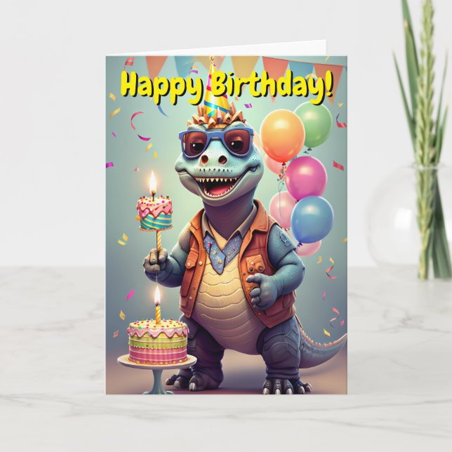 Tarjeta Cumpleaños | Dinosaurio divertido (Anverso)