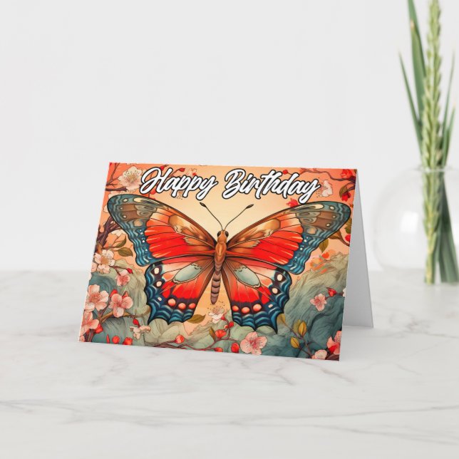 Tarjeta Cumpleaños | Diseño de mariposa vintage (Anverso)