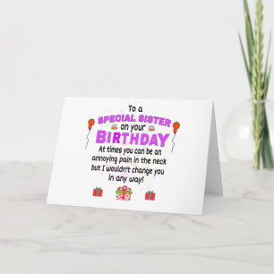 Tarjeta Cumpleaños divertida de la hermana
