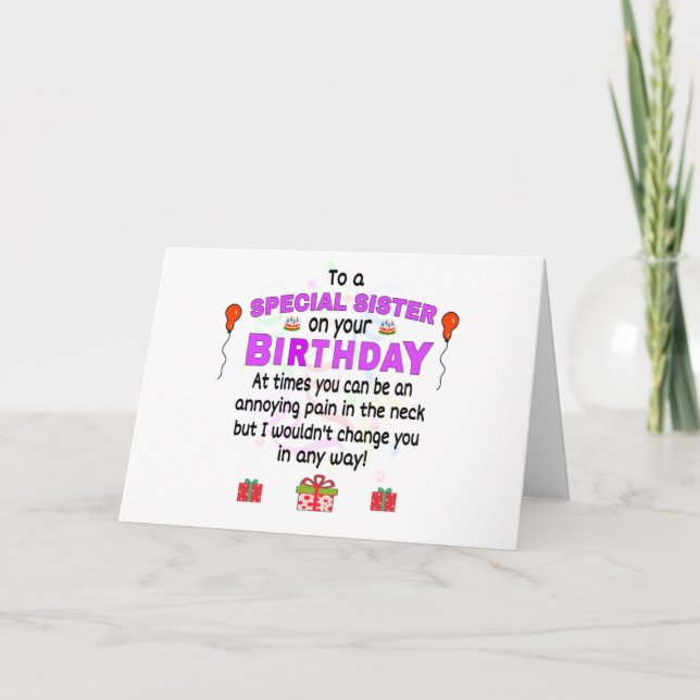 Tarjeta Cumpleaños divertida de la hermana (Anverso)
