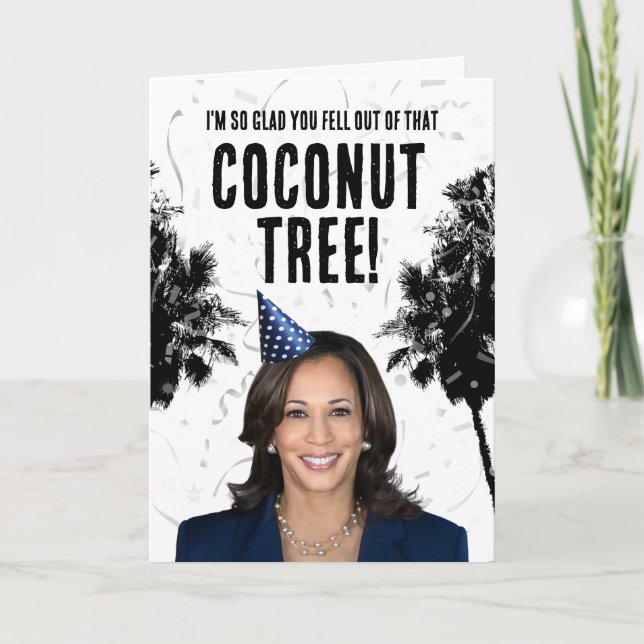 Tarjeta Cumpleaños divertida Kamala Harris - Árbol de coco (Anverso)