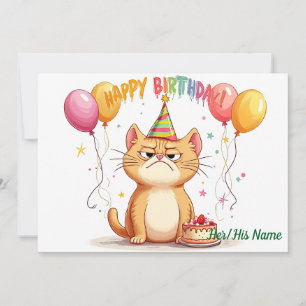 Tarjeta Cumpleaños divertido con gato ginger gruñón