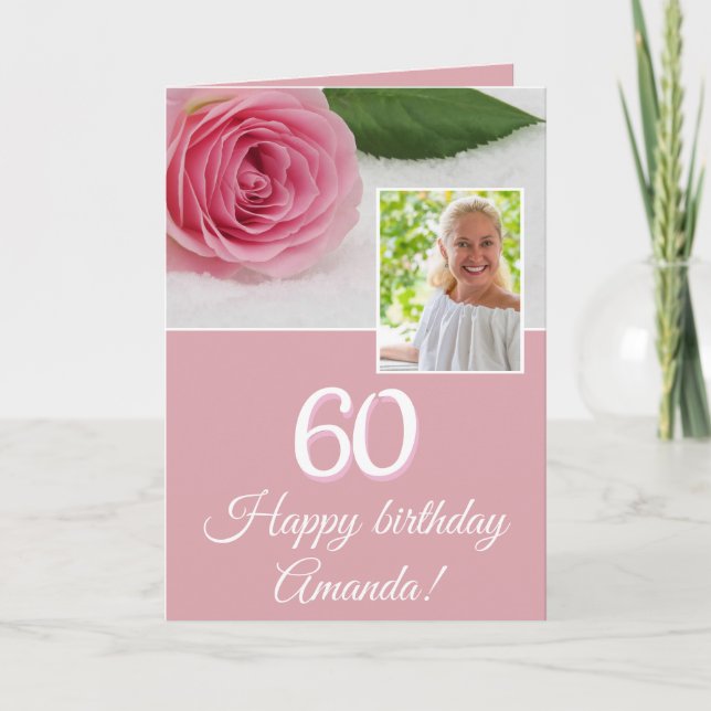 Tarjeta Cumpleaños divertido de 60 años con foto floral de (Anverso)
