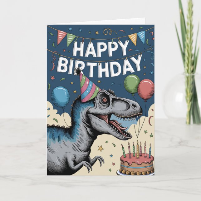 Tarjeta Cumpleaños divertido de dinosaurio (Anverso)