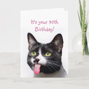 Tarjeta Cumpleaños divertido de gato con lengua afuera 90