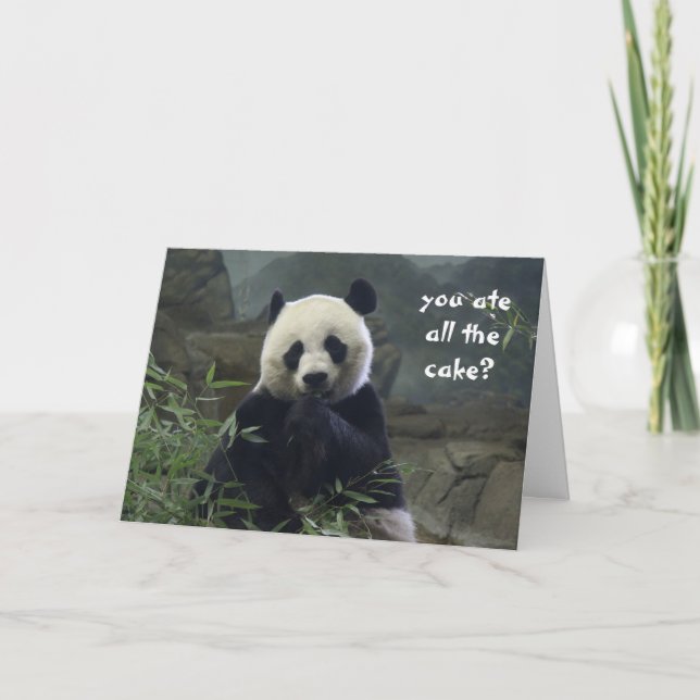 Tarjeta ¿Cumpleaños divertido de la panda, ninguna torta? (Anverso)