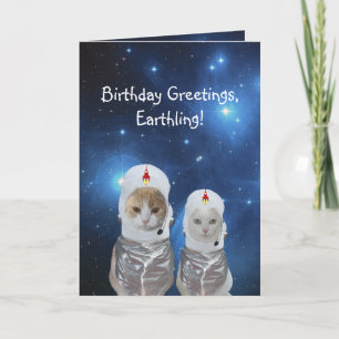 Tarjeta Cumpleaños divertido de los gatos del espacio