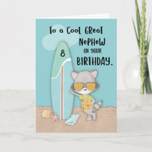 Tarjeta Cumpleaños divertido de mapache en la playa para s