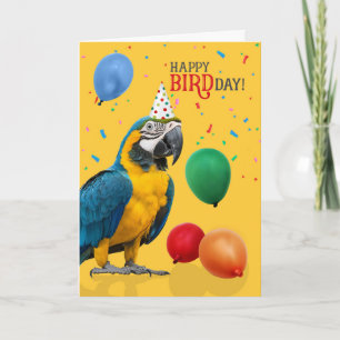 Tarjeta Cumpleaños divertido de una guacamaya azul y dorad