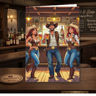 Tarjeta Cumpleaños divertido de vaquero y vaquera