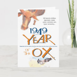 Tarjeta Cumpleaños divertido del buey del zodiaco de 1949