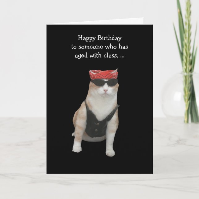 Tarjeta Cumpleaños divertido del gato del motorista (Anverso)