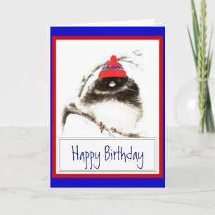 Tarjeta Cumpleaños divertido del invierno con el pájaro