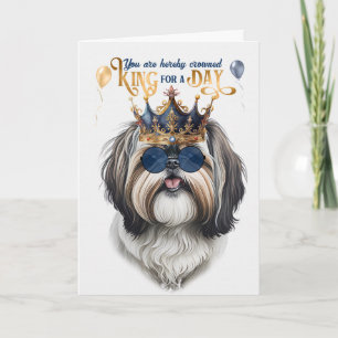 Tarjeta Cumpleaños divertido del perro Shih Tzu rey por un