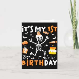 Tarjeta cumpleaños divertido esqueleto niños 1er cumpleaño