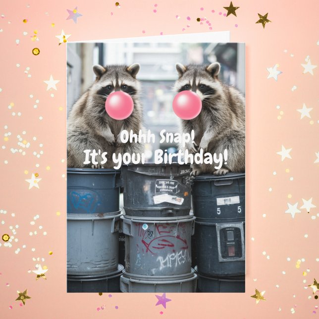 Tarjeta Cumpleaños Divertido Mapaches Chicle Rosa Burbuja (Subido por el creador)