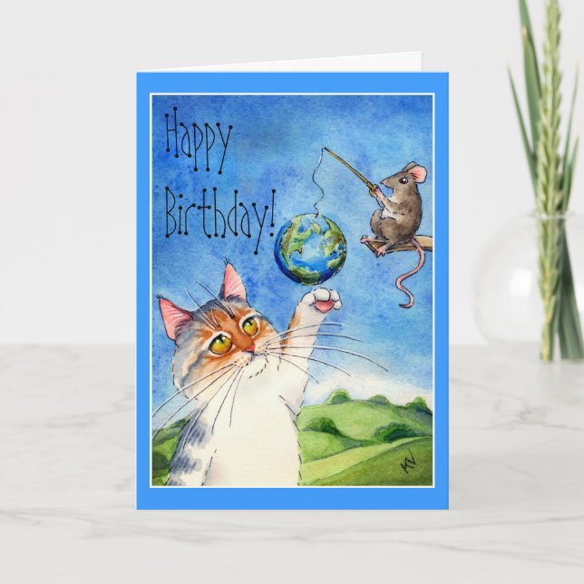 Tarjeta Cumpleaños divertido para el gato y el ratón (Anverso)