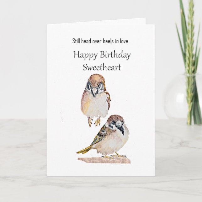 Tarjeta Cumpleaños divertido querida amor gorrión pájaro (Anverso)