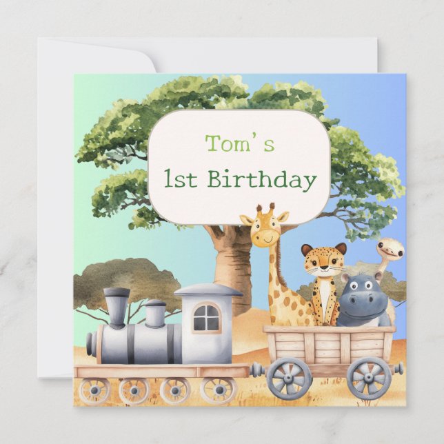 Tarjeta Cumpleaños divertido safari azul (Anverso)