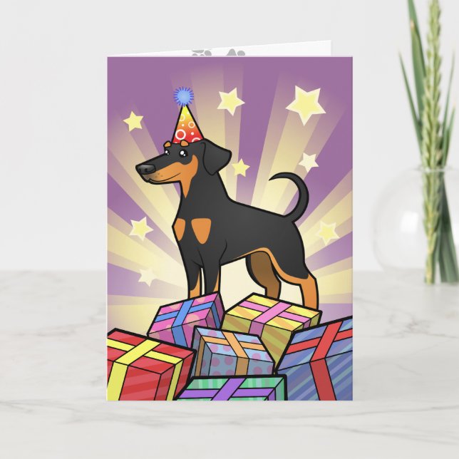 Tarjeta Cumpleaños Doberman Pinscher (oídos de disquete) (Anverso)