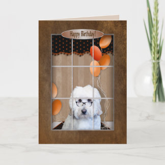 Tarjeta Cumpleaños - Doodle de oro - ventana - globos
