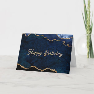 Tarjeta Cumpleaños dorado azul geoda