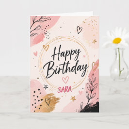 Tarjeta Cumpleaños dorado y rosa blush elegante personaliz