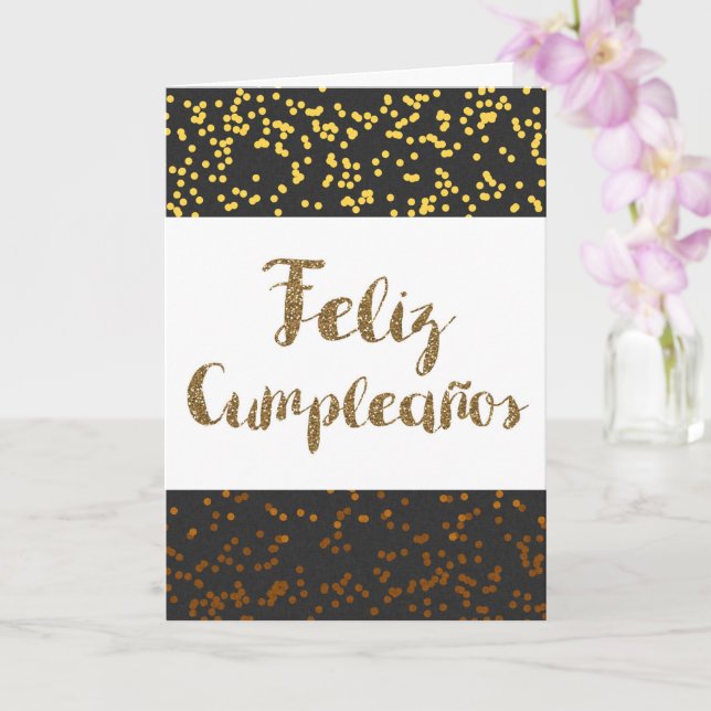 Tarjeta Cumpleanos dorados y negros (Orquídea)