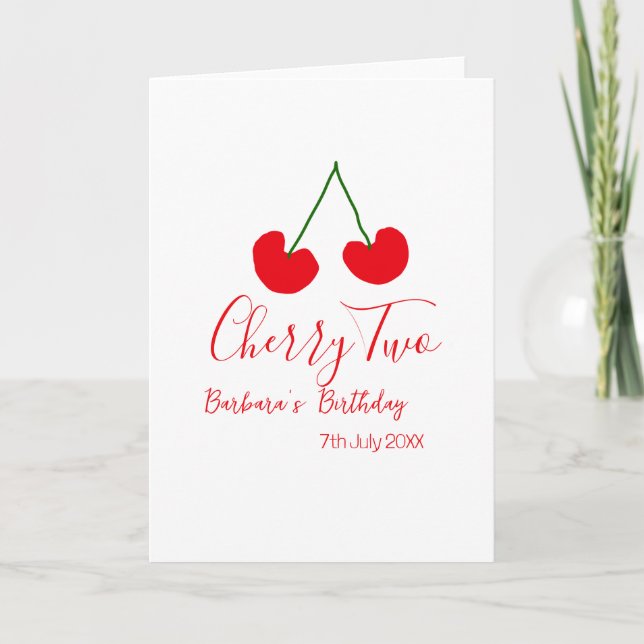 Tarjeta Cumpleaños dos 2º cereza roja niños simple  (Anverso)
