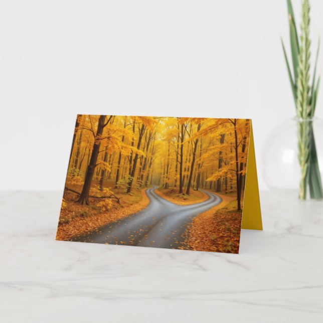 Tarjeta Cumpleaños dos caminos en un bosque otoñal (Anverso)