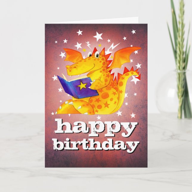 Tarjeta Cumpleaños! Dragón infantil mágico personalizado (Anverso)