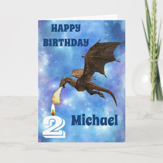 Tarjeta Cumpleaños Dragón Nombre personalizado Edad (Anverso)