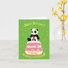 Tarjeta Cumpleaños dulce / Panda lindo con pastel y cereza