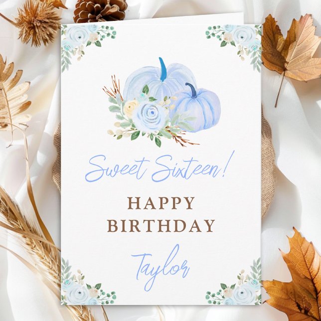 Tarjeta Cumpleaños Dulces Dieciséis Blue Pumpkins Floral (Subido por el creador)