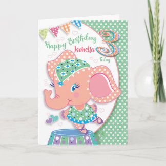 Tarjeta Cumpleaños Edad 3, Ella Ballerina Elephant