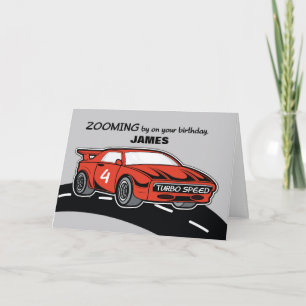 Tarjeta Cumpleaños Edad 4 Red Sports Car