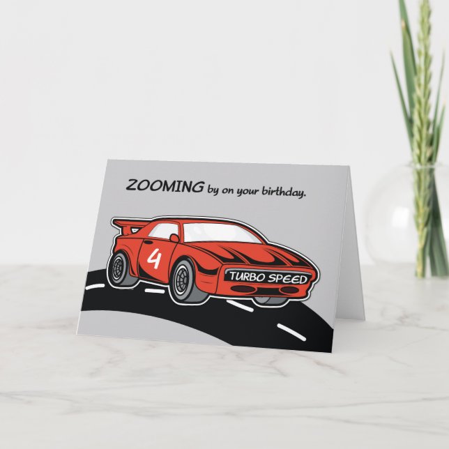 Tarjeta Cumpleaños Edad 4 Red Sports Car (Anverso)