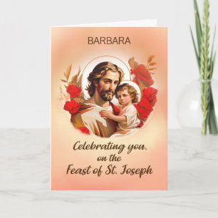 Tarjeta Cumpleaños el día de San José con Jesús y Rosas Ro