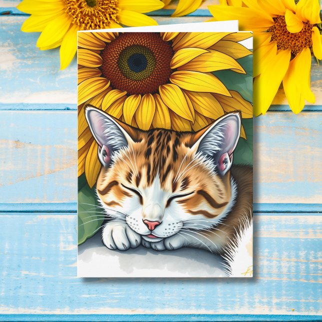 Tarjeta Cumpleaños | El gato y el girasol (Subido por el creador)