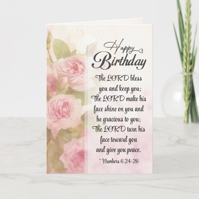 Tarjeta Cumpleaños El Señor Te Bendiga Floral Rosa (Anverso)