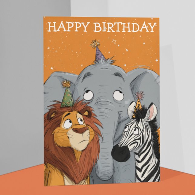Tarjeta Cumpleaños Elefante León Cebra  (Subido por el creador)