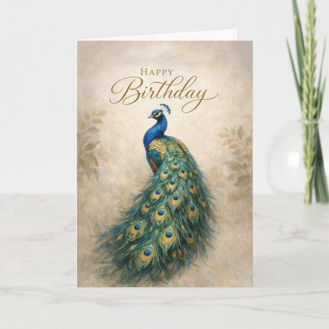 Tarjeta Cumpleaños Elegancia del Pavo Real Regio (Anverso)