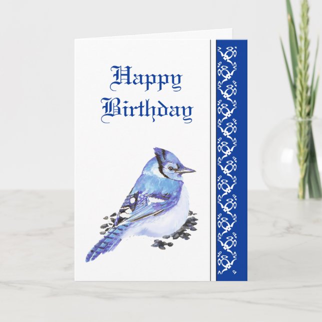 Tarjeta Cumpleaños elegante, arrendajo azul, fauna de la (Anverso)