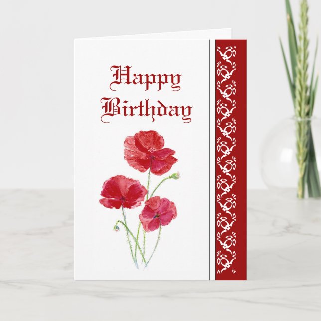 Tarjeta Cumpleaños Elegante, Cachorros Rojos, Flores Jardí (Anverso)
