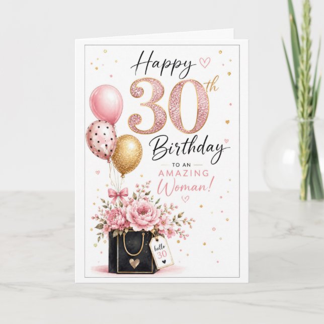 Tarjeta Cumpleaños elegante de mujer número 30 (Anverso)