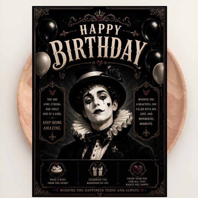 Tarjeta Cumpleaños Elegante Gótico Pierrot (Subido por el creador)