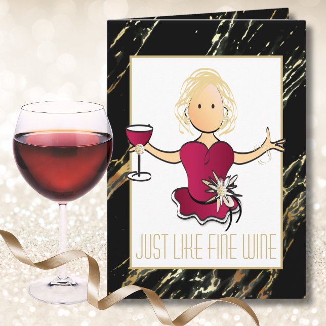 Tarjeta Cumpleaños Elegante Negro Dorado Como Vino Tinto D (Subido por el creador)