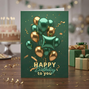 Tarjeta Cumpleaños Elegantes Globos 3D de Color Verde Esme