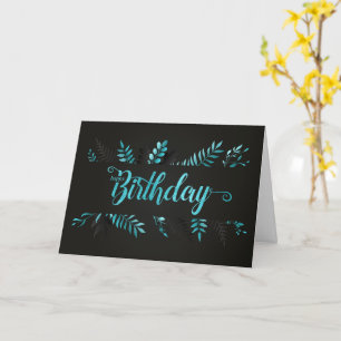 Tarjeta Cumpleaños en azul botánico sobre gris carbón