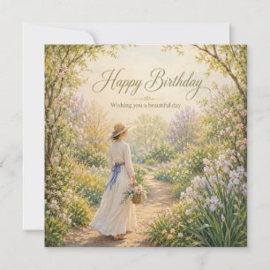 Tarjeta Cumpleaños en el camino del jardín romántico